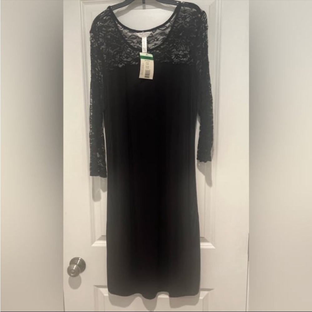 Three Seasons Maternity Black Lace Long Sleeve Dress 3/4 Sleeve - Picture 3 of 6